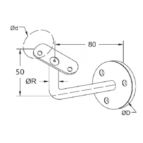 Handrail Wall Bracket-Drilled Back Plate-48.3 Saddle-Grade 316  